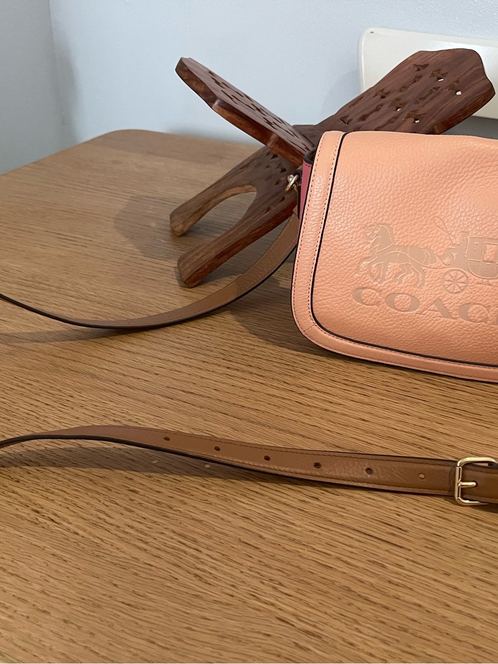 Coach Pebbled Leather Crossbody in Peach with Pink Trim - Picture 10 of 15